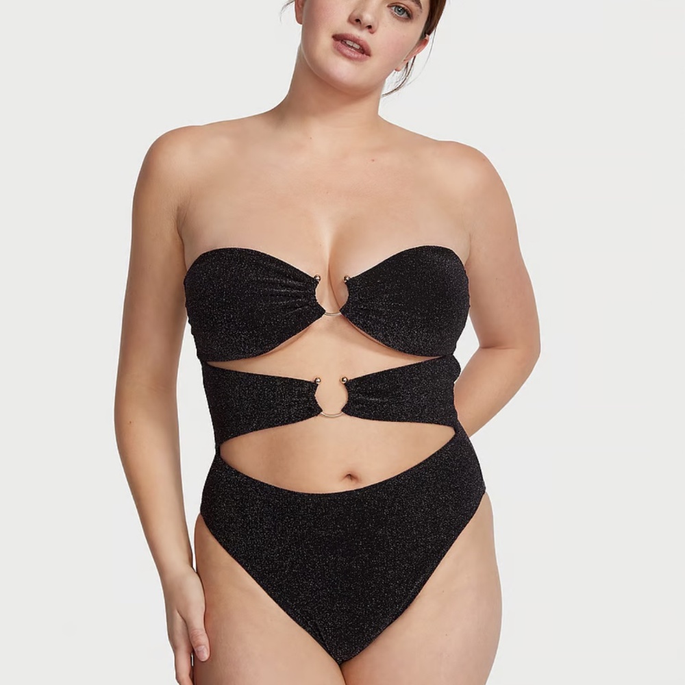 New VICTORIA'S SECRET SWIM Shimmer Cut-Out Bandeau One-Piece
